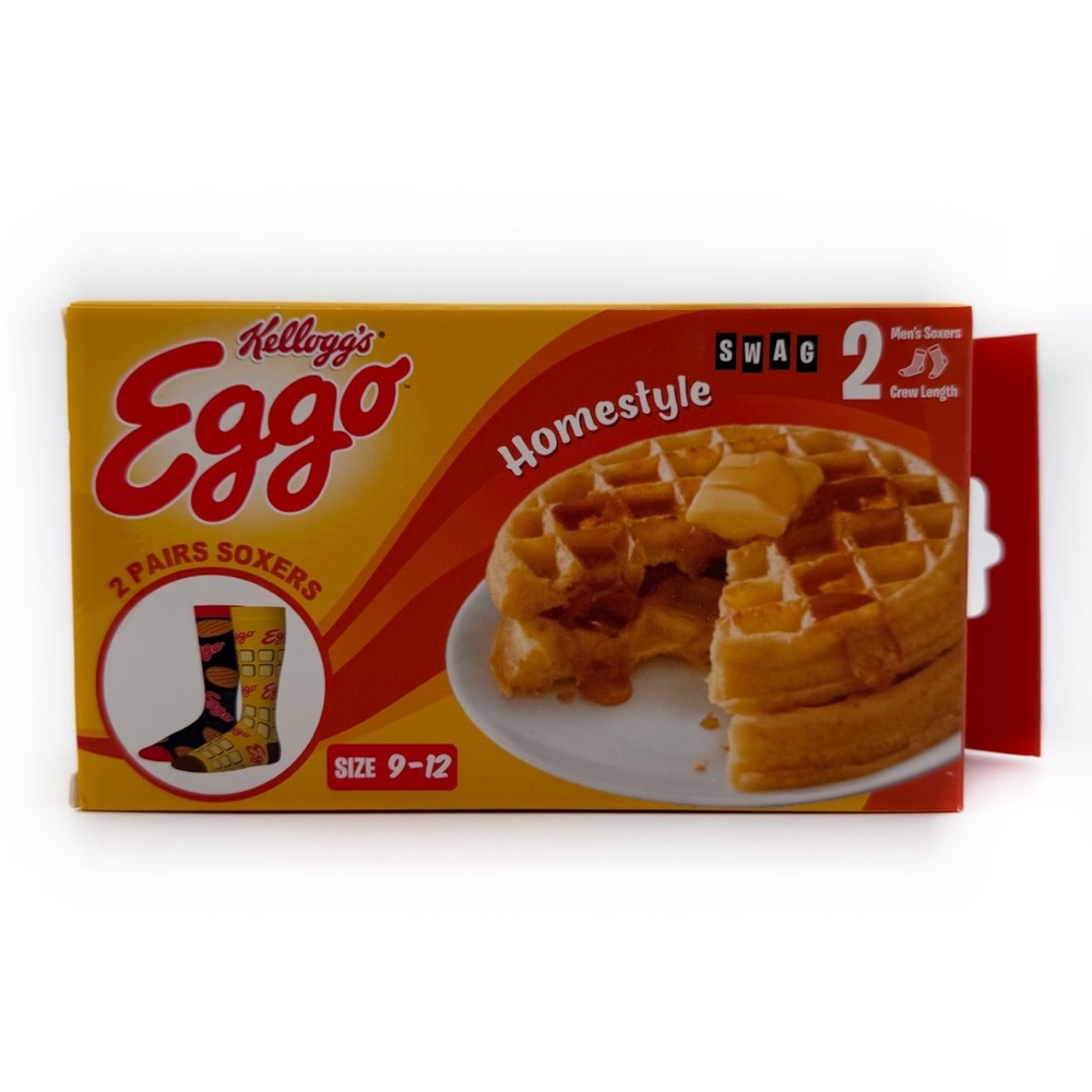 Eggo Waffles Crew Socks 2 Pairs Mens Womens Swag Fun Novelty Gift Waffle Box